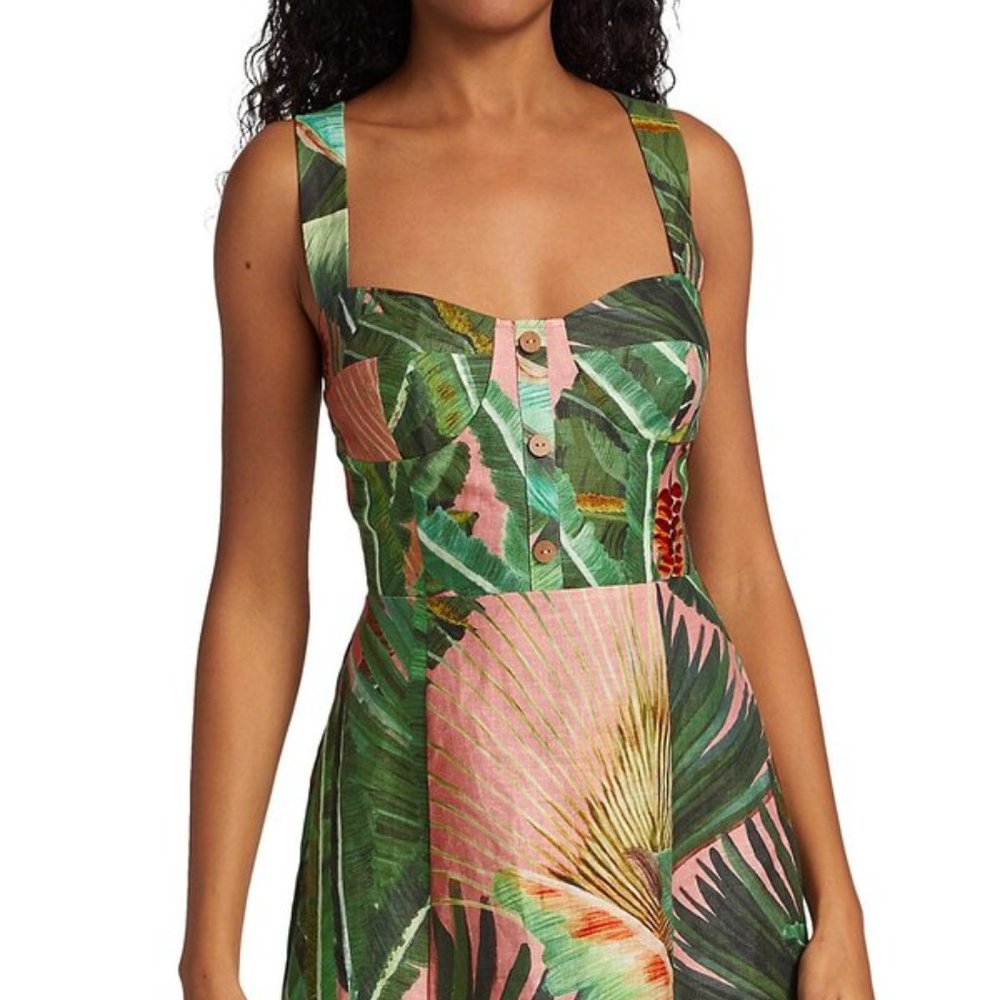 Farm Rio Amazonia forest green pink mini dress M